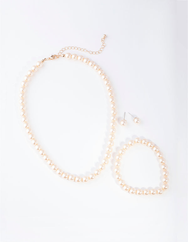 Gold Classic Pearl Jewellery Set