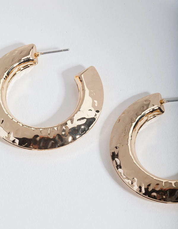 Gold Etched Disc Hoop Earrings