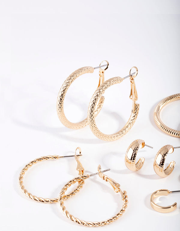 Gold Multi Textured Hoop Earring 6-Pack