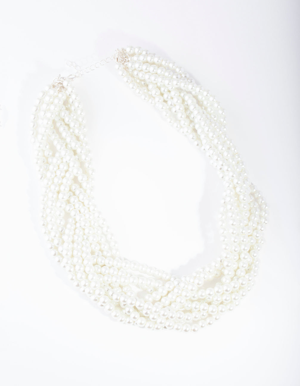 Silver Pearl Bead Plait Necklace