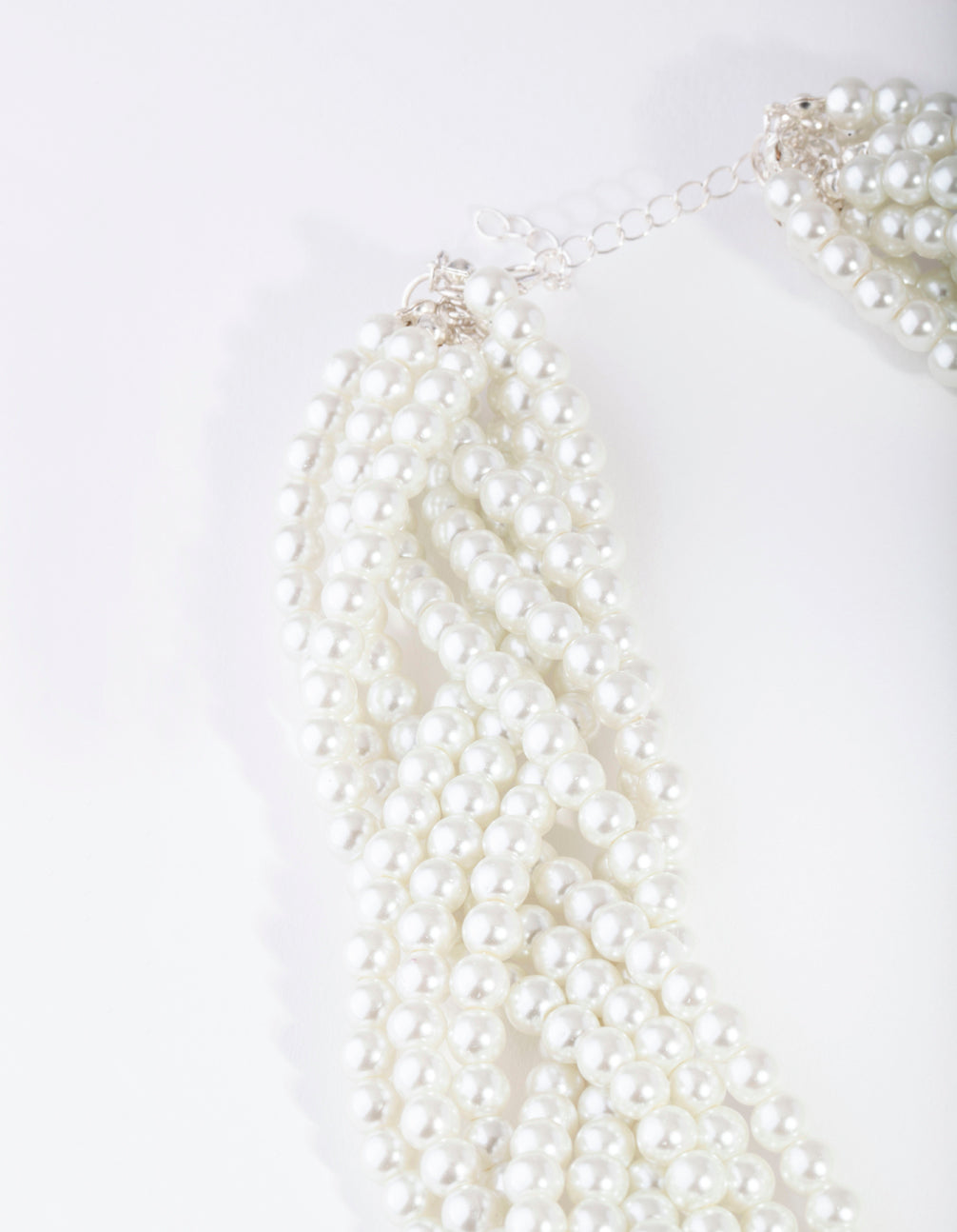 Silver Pearl Bead Plait Necklace