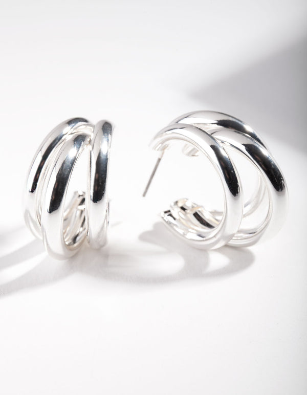Silver Triple Open Hoop Earrings