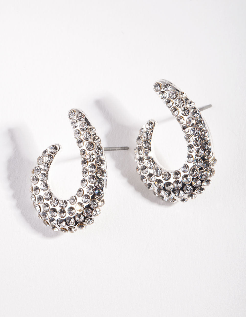 Silver Diamante Half Curve Earrings
