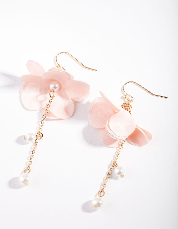 Gold Pink Capped Flower Drop Earrings
