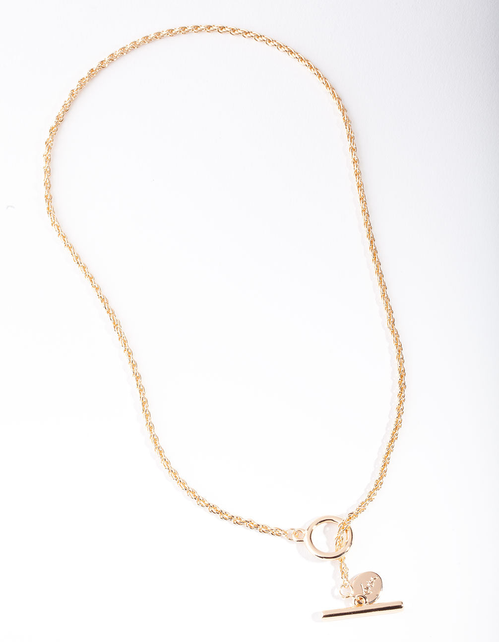 Gold Round Chain T-Bar Necklace