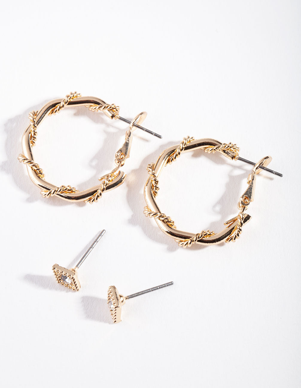 Gold Twist Rope Hoop Earring Pack