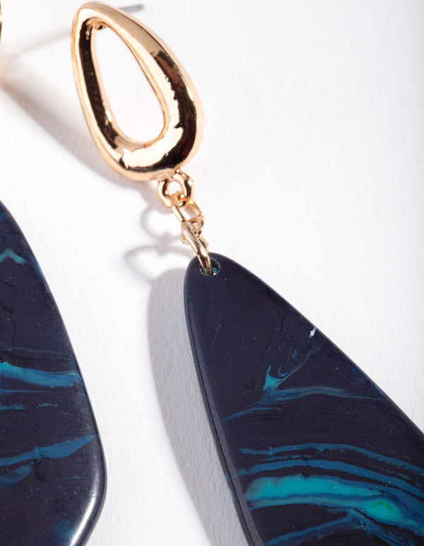 Gold Blue Irregular Drop Earrings