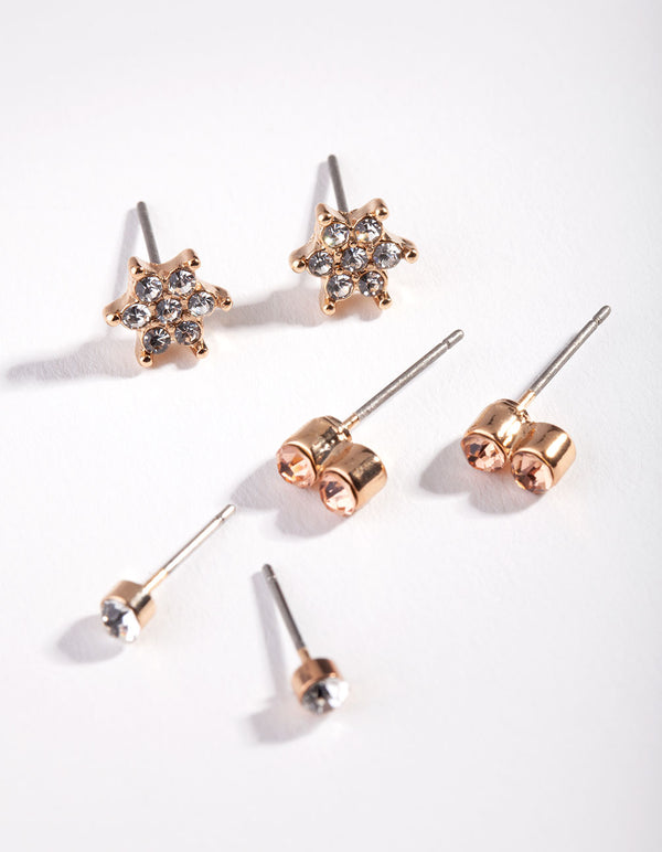Gold Double Ball Stud Earring Pack