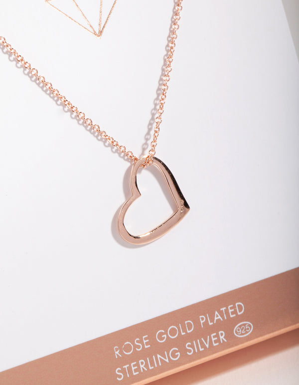 Rose Gold Plated Sterling Silver Open Heart Necklace