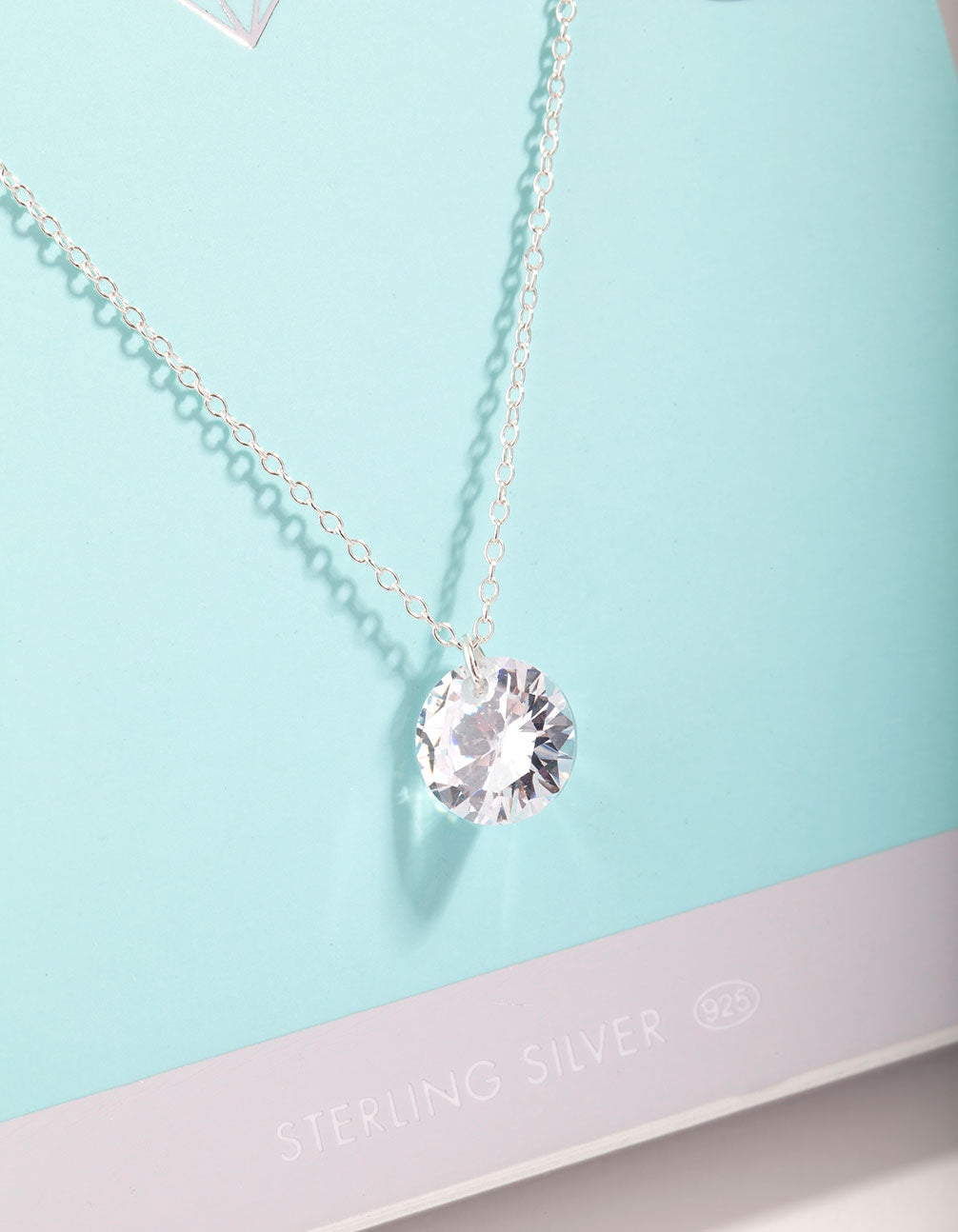 Sterling Silver 2 Carat Cubic Zirconia Pendant Necklace