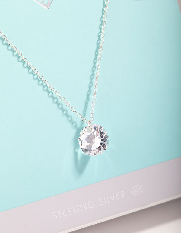 Sterling Silver 2 Carat Cubic Zirconia Pendant Necklace