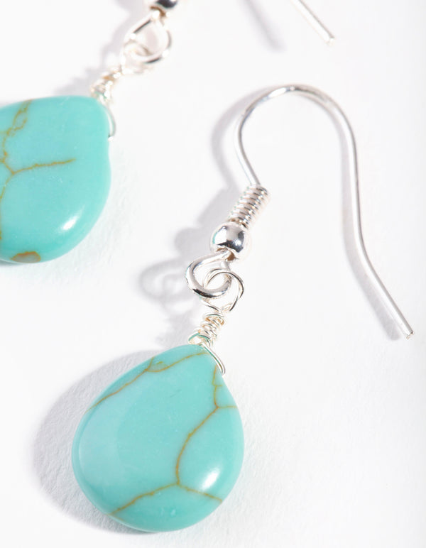 Silver Green Turquoise Teardrop Earrings
