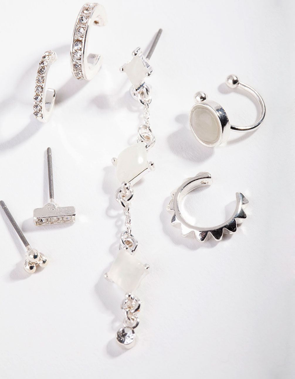 Silver Triangle Jade Ear Stack