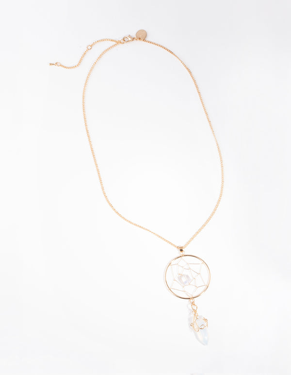 Gold Moonstone Dreamcatcher Necklace
