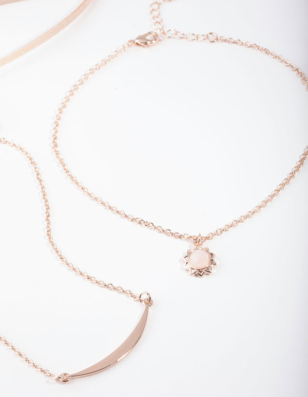 Rose Gold Rose Quartz Chain Choker 4-Pack