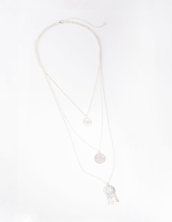 Silver Triple Row Dreamcatcher Moonstone Necklace
