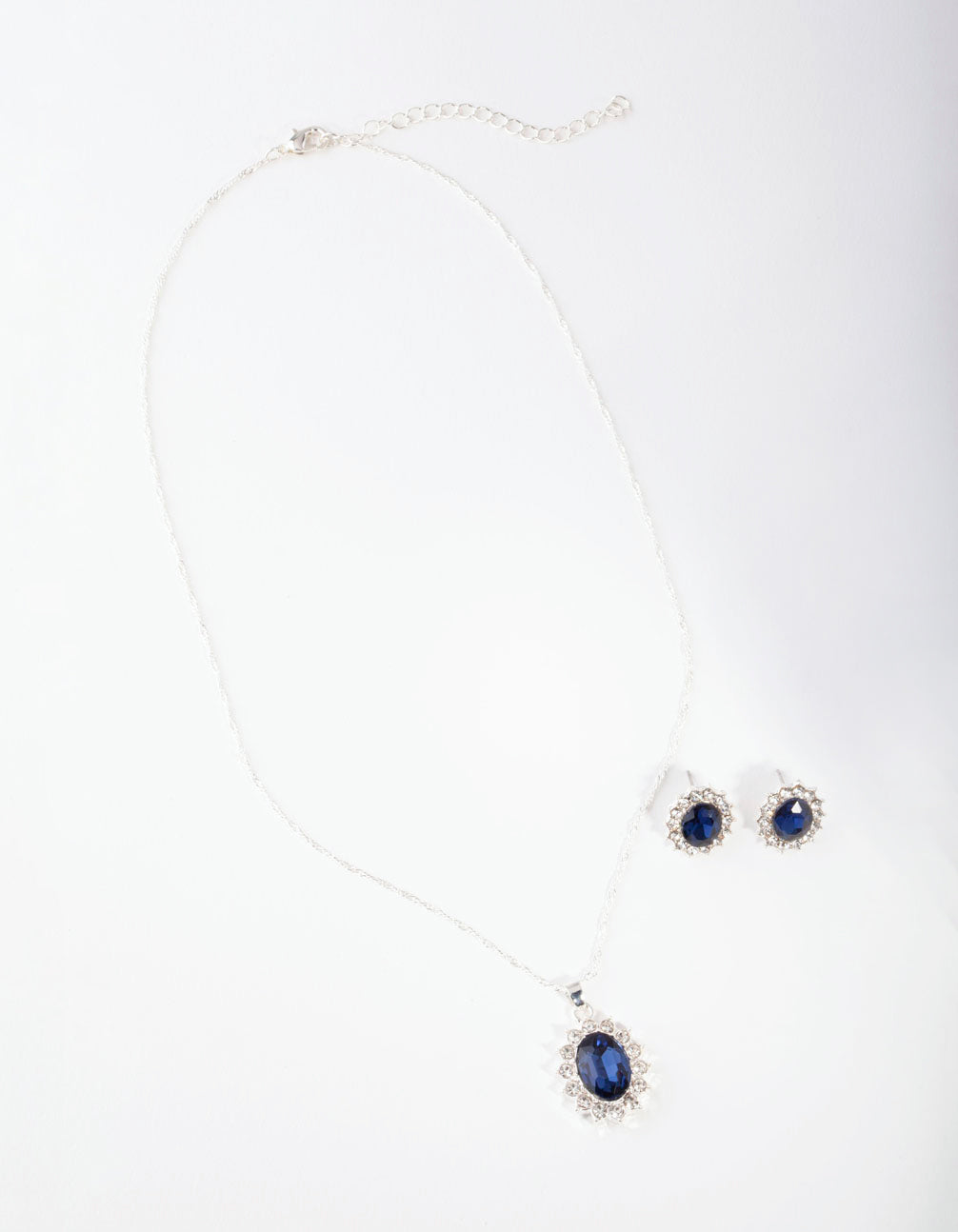 Silver Oval Blue Gem Jewellery Set