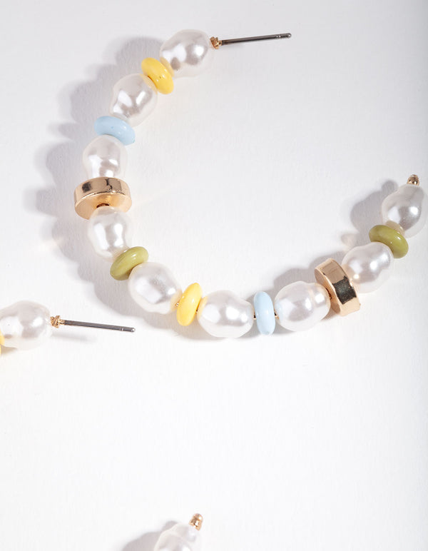 Mix Pearl & Bead Open Hoop Earrings