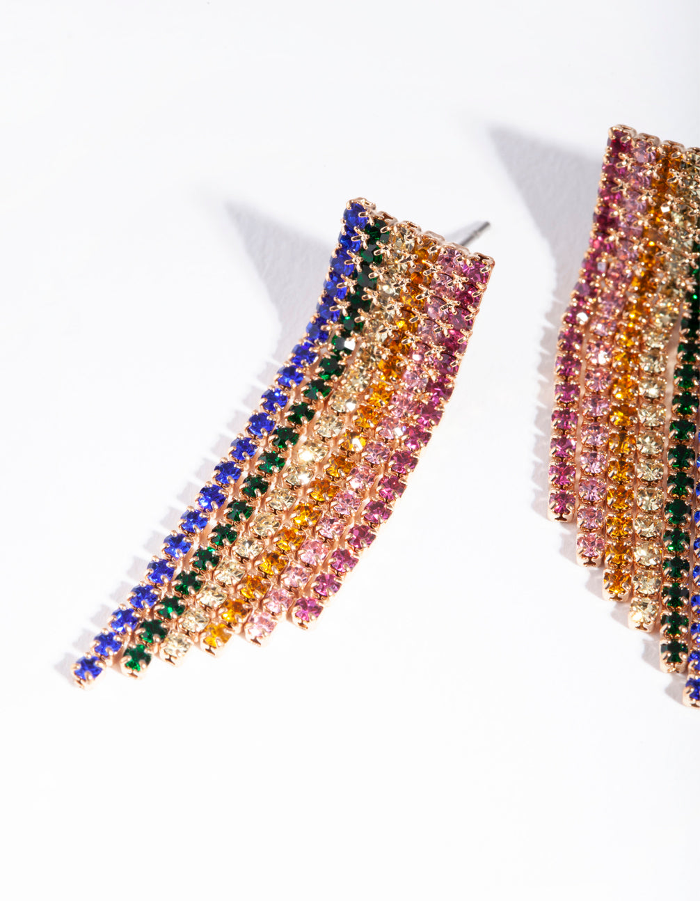 Gold Rainbow Diamante Fringe Statement Earrings