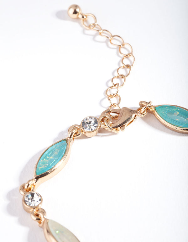 Gold Diamante & Blue Stone Bracelet