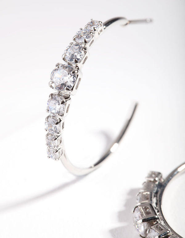 Rhodium Cubic Zirconia Cluster Gem Hoop Earrings