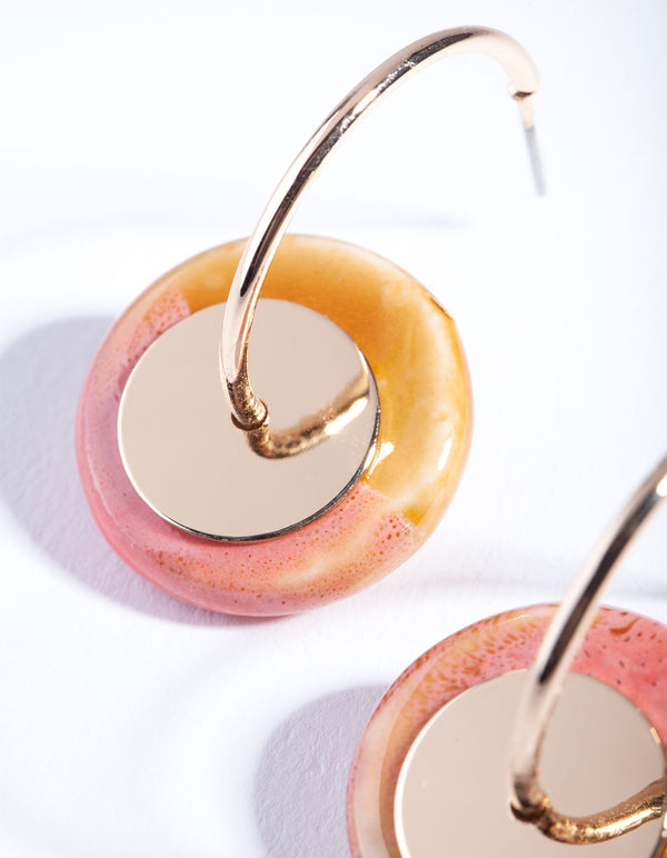 Gold Small Round Pink Brown Bead Earrings