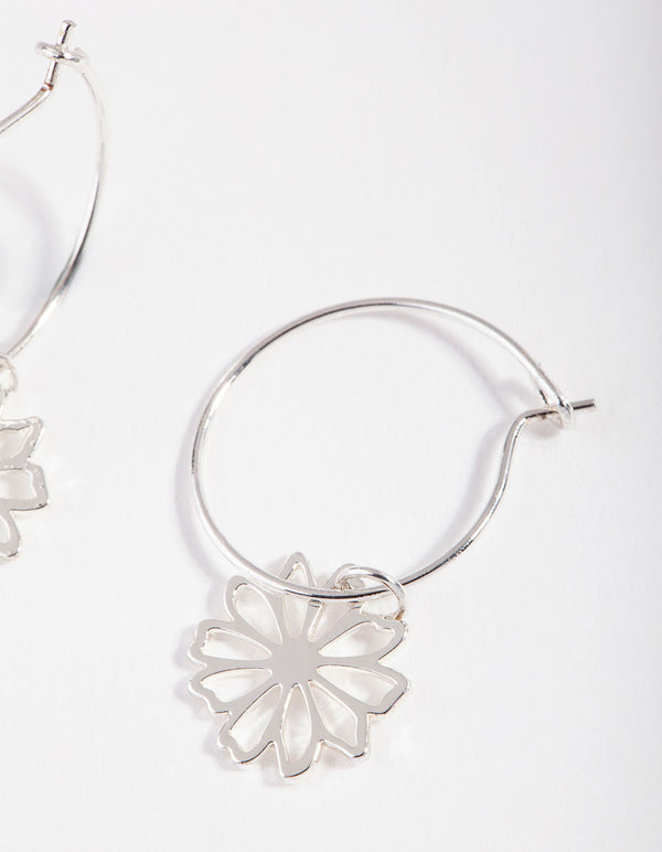 Silver Dainty Flower Hoop Earrings