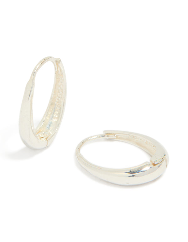 Sterling Silver Oval Drop Huggie Earrings