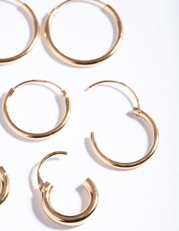 Gold Plated Sterling Silver Mix Thick Hoop Earring Pack