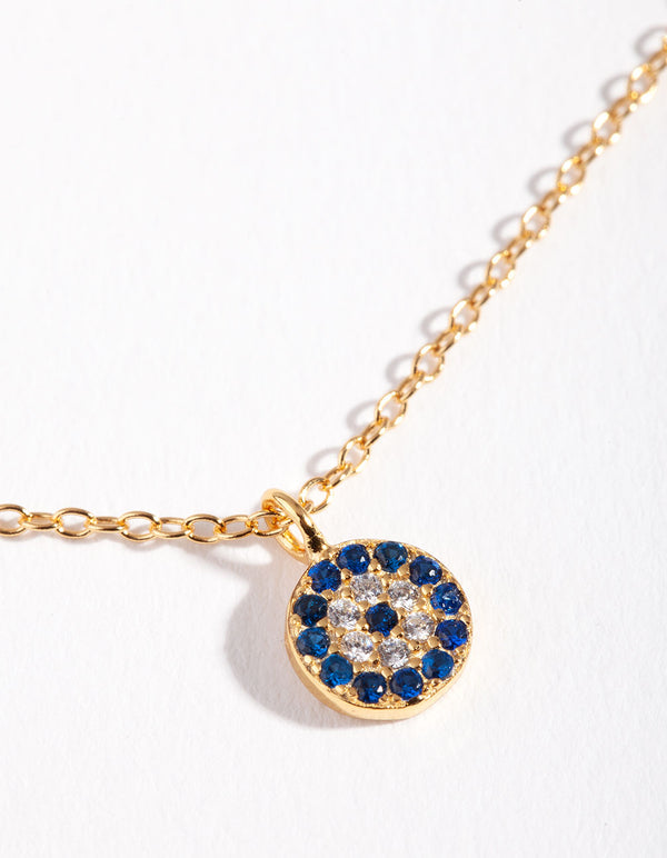 Gold Plated Sterling Silver Evil Eye Disc Necklace