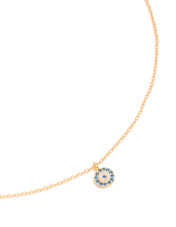 Gold Plated Sterling Silver Evil Eye Disc Necklace