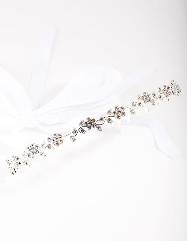 Silver Diamante Flower Tie Halo Headband
