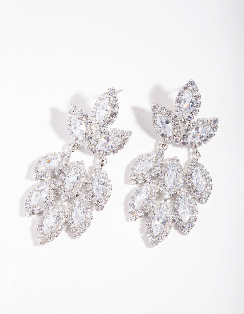 Silver Diamond Simulant Statement Drop Earrings