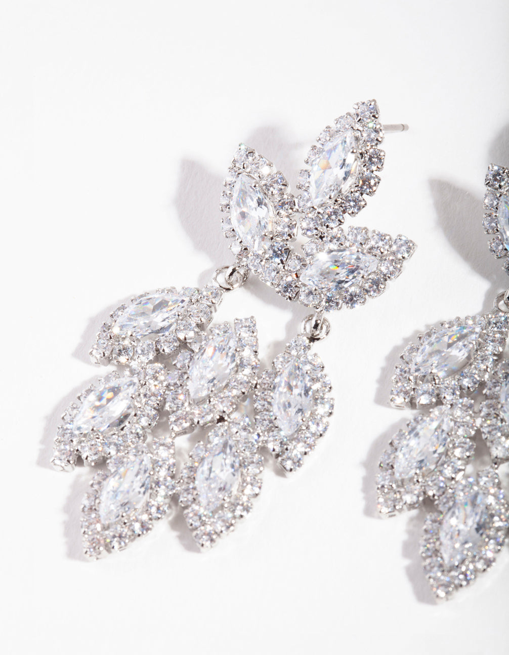 Silver Diamond Simulant Statement Drop Earrings