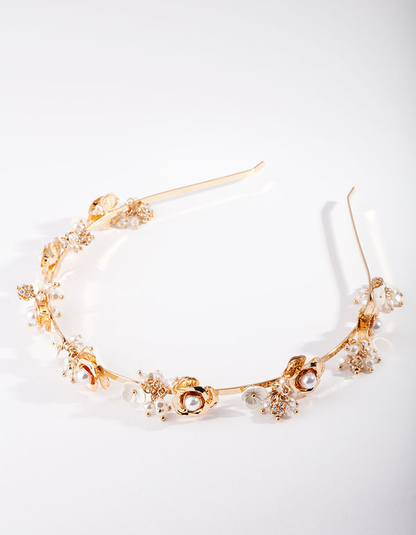 Gold Pearl & Flower Headband