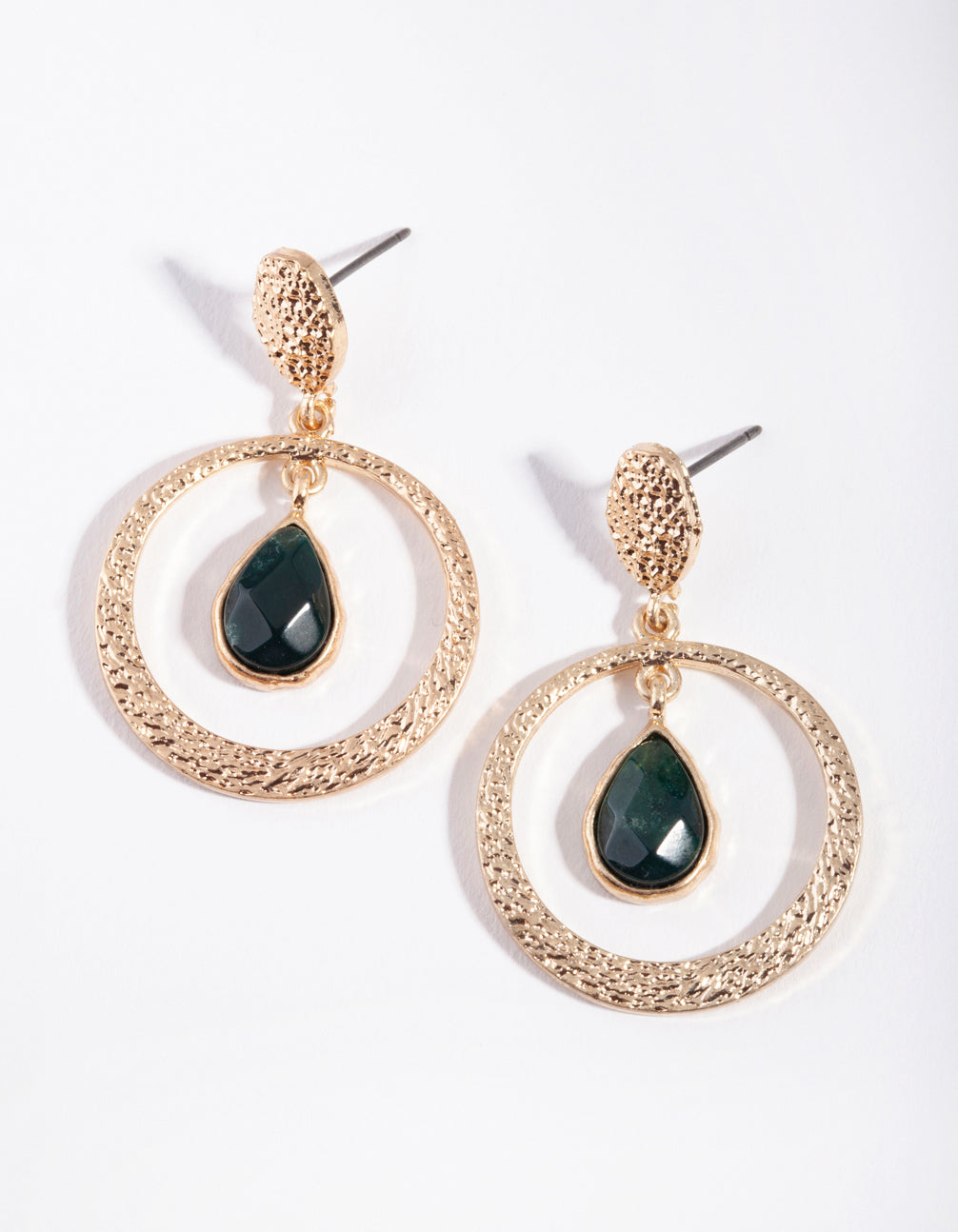 Gold Green Mix Bead Drop Earrings
