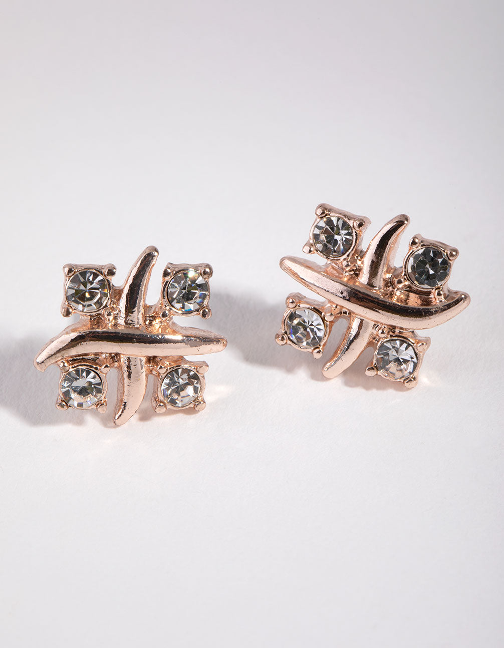 Rose-Gold Diamante Square Stud Earrings
