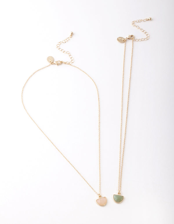 Gold Half Circle Semi Precious Stone Necklace Pack