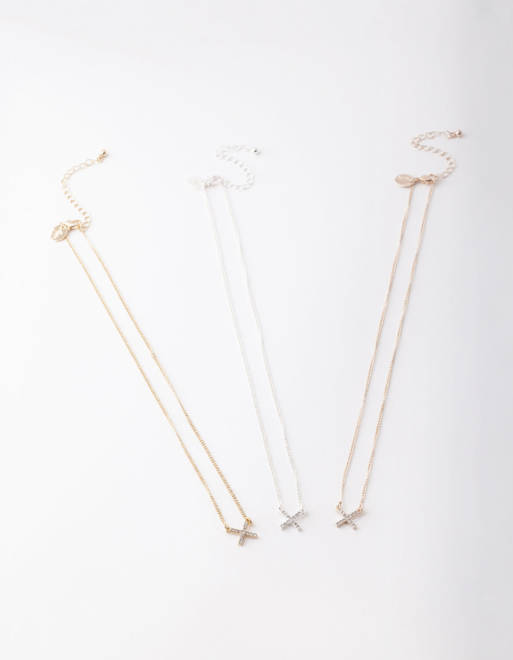 Mixed Metal Diamante Cross Necklace Pack