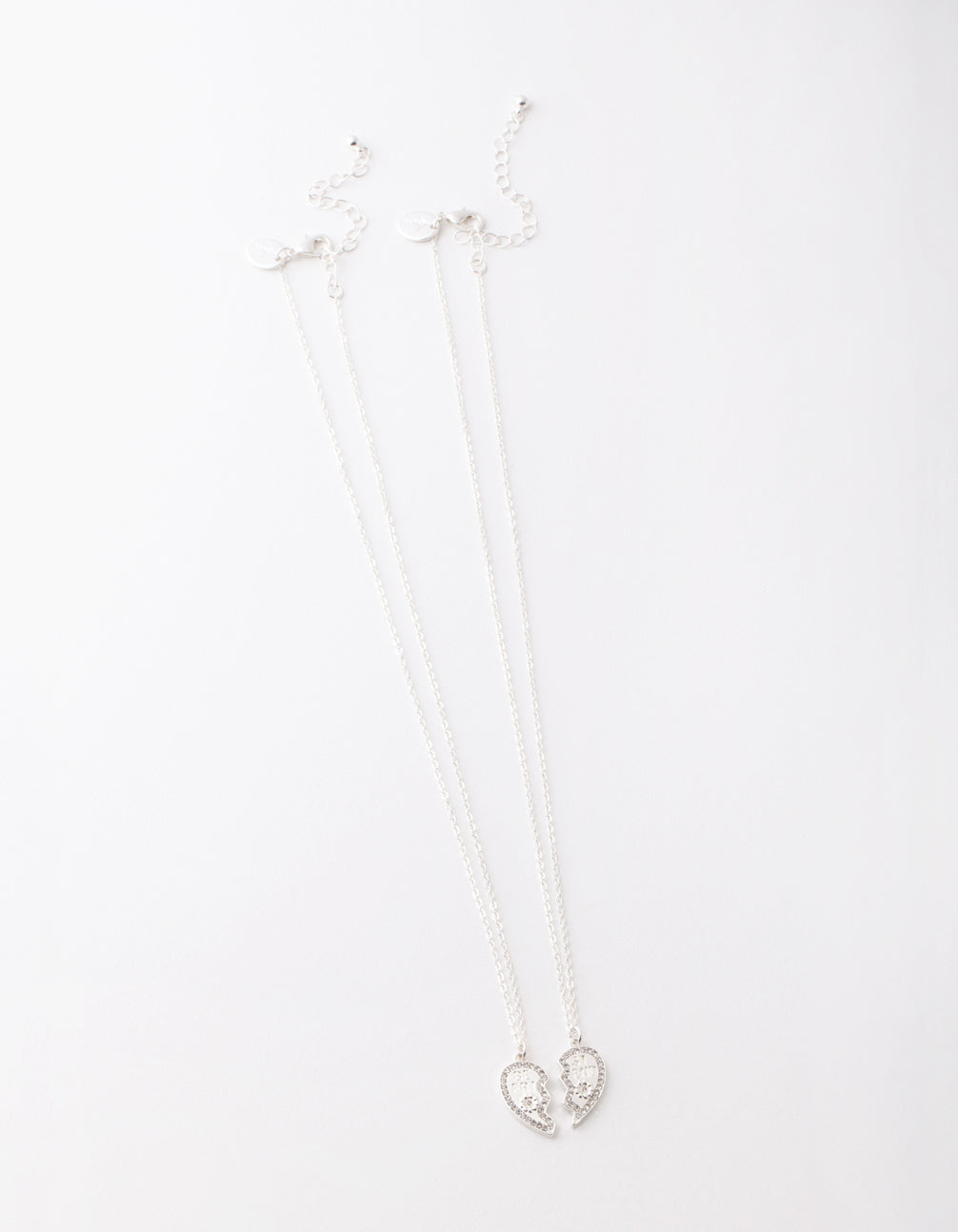 Silver Diamante Best Friend Half Heart Necklace Pack