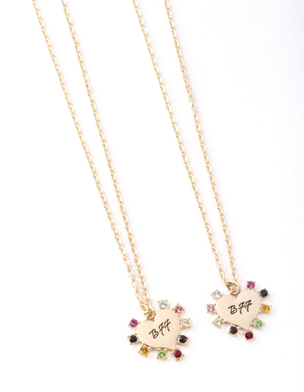 Gold Multi Stone BFF Heart Necklace Pack