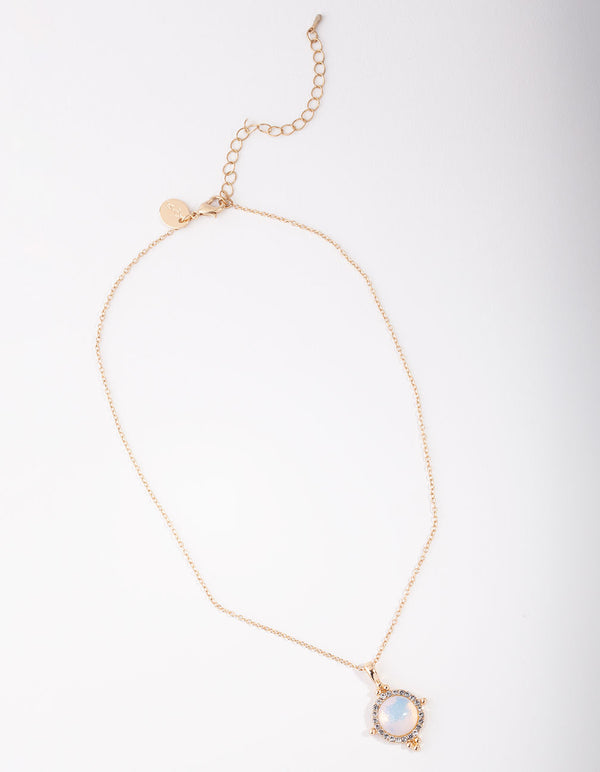 Gold Large Semi-Precious Stone & Diamante Necklace