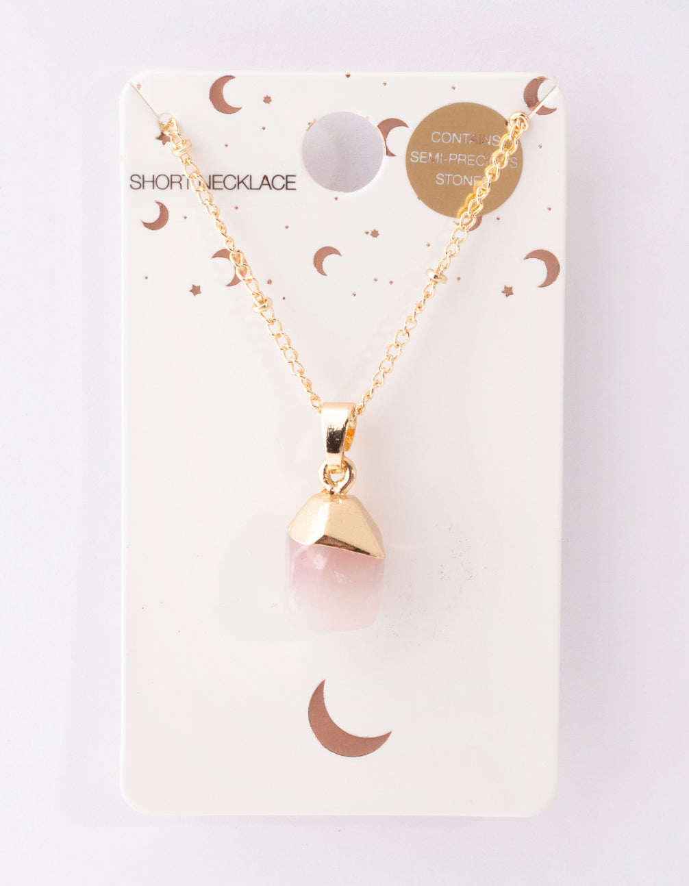 Gold Pink Semi Precious Stone Necklace