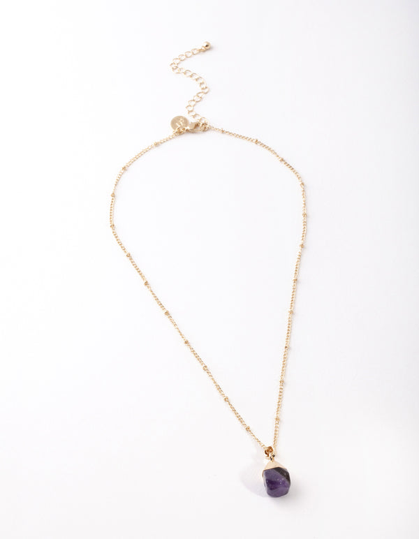 Gold Purple Semi Precious Stone Necklace