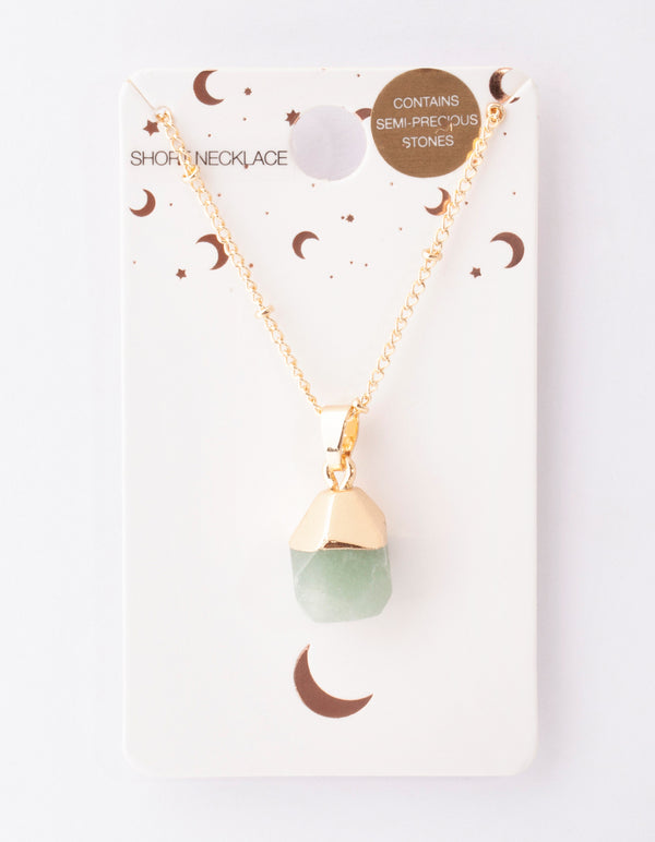 Gold Green Semi Precious Stone Necklace