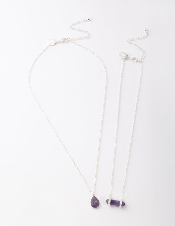 Silver Purple Teardrop & Shard Necklace Pack