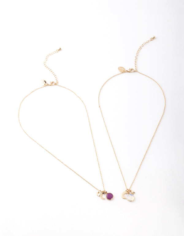 Gold Purple Semi Precious Stone Star Necklace Pack