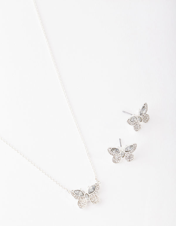 Butterfly Diamante Necklace & Earring Set