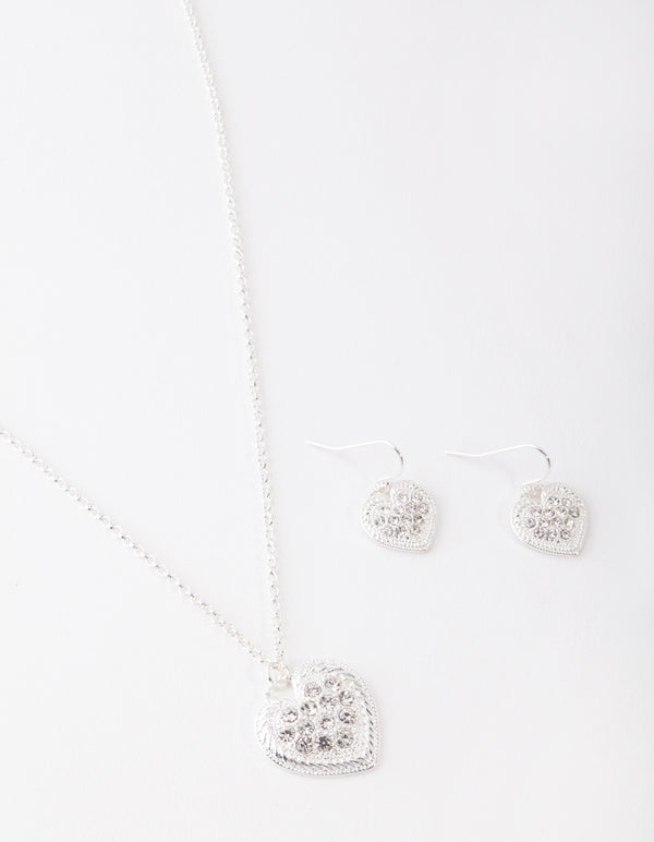 Silver Diamante Necklace & Earring Set