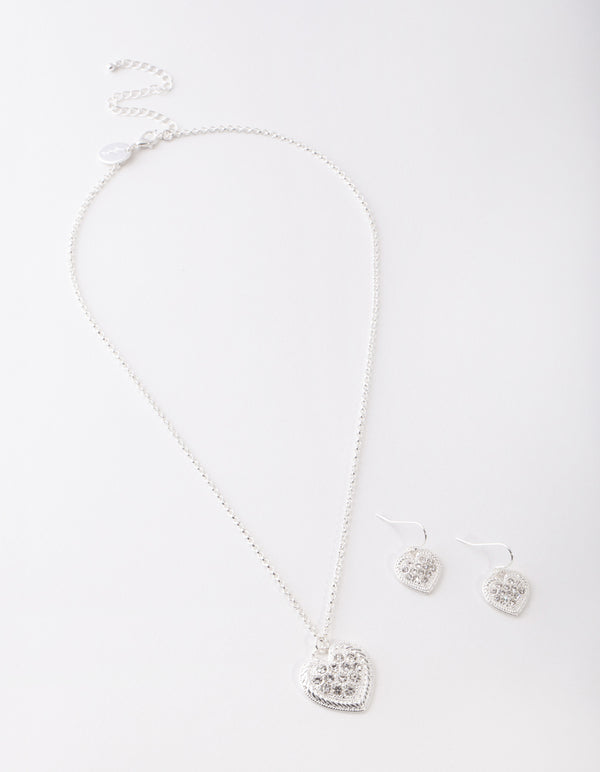 Silver Diamante Necklace & Earring Set